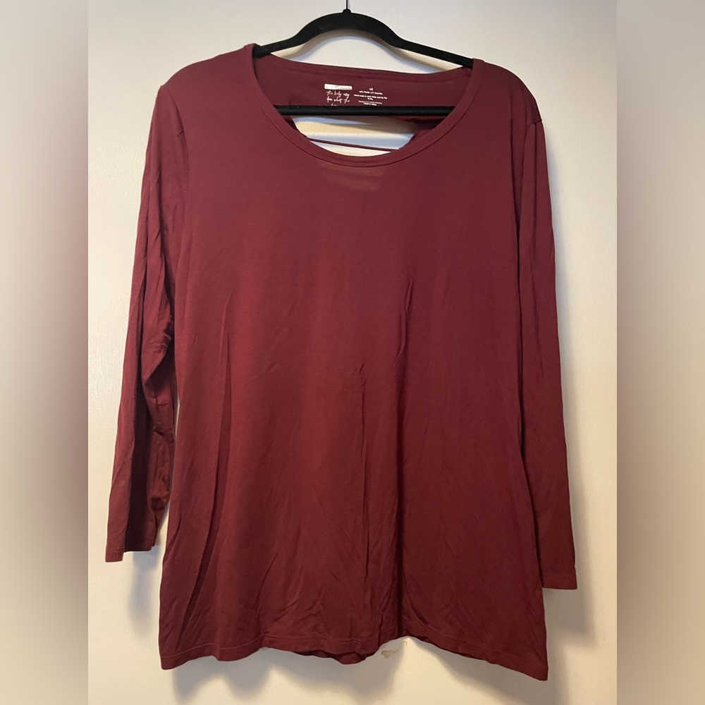 Vie Active Burgundy 3/4 Sleeve Shirt Activewear Size 1X
